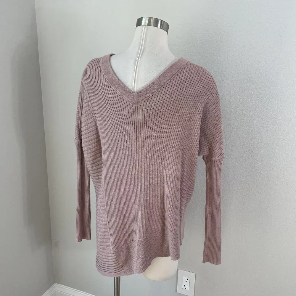 AllSaints Sweater Womens Small Pink Keld Olivo V Neck Asymmetrical‎ Hem Knit